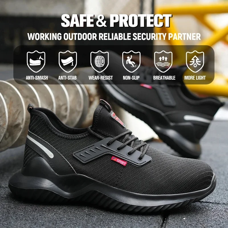 Cheap Safety Shoes Work Shoes Steel Toe Men Puncture-protective Work Boots Anti-smash Protect Indestructible Safety Sneakers