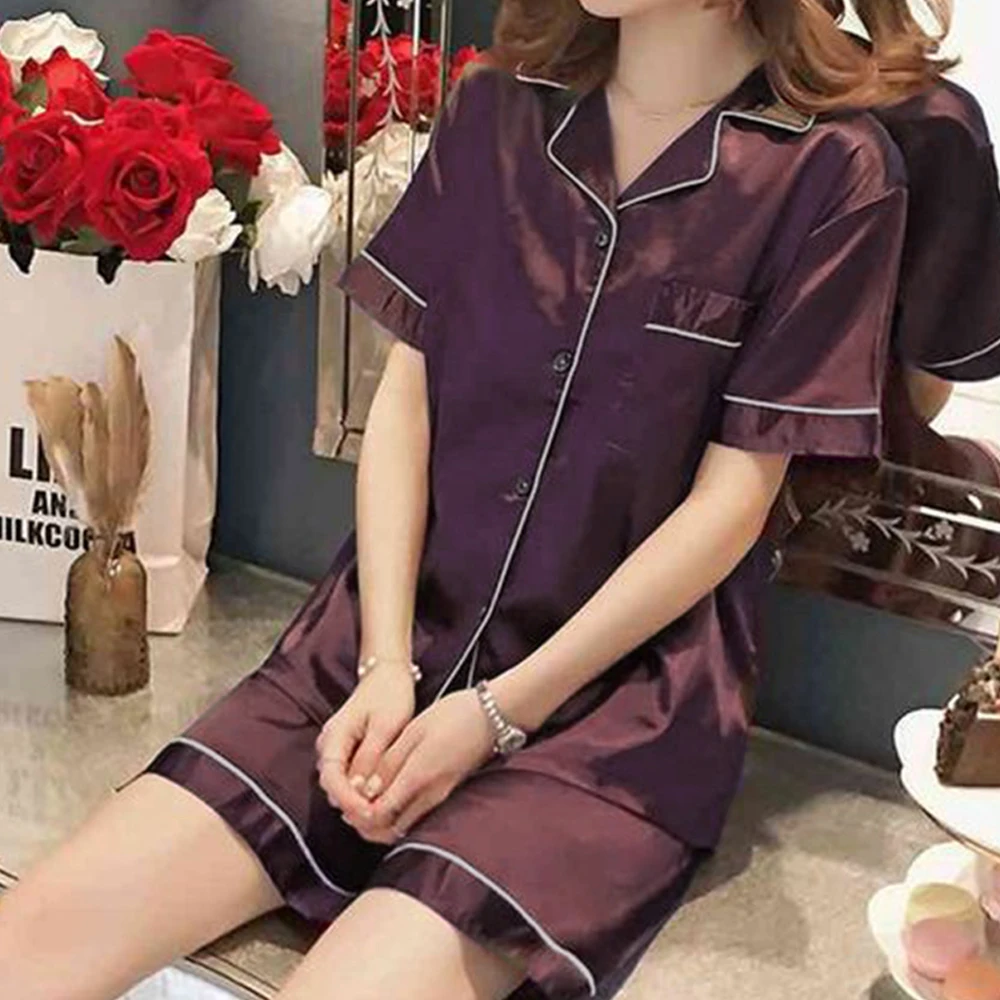 Plus Size Set L-5XL Women Pajamas Suit Summer New Casual Loose Soft Short Sleeve Button Pockets Shirt+Shorts 2PC Lounge Homewear