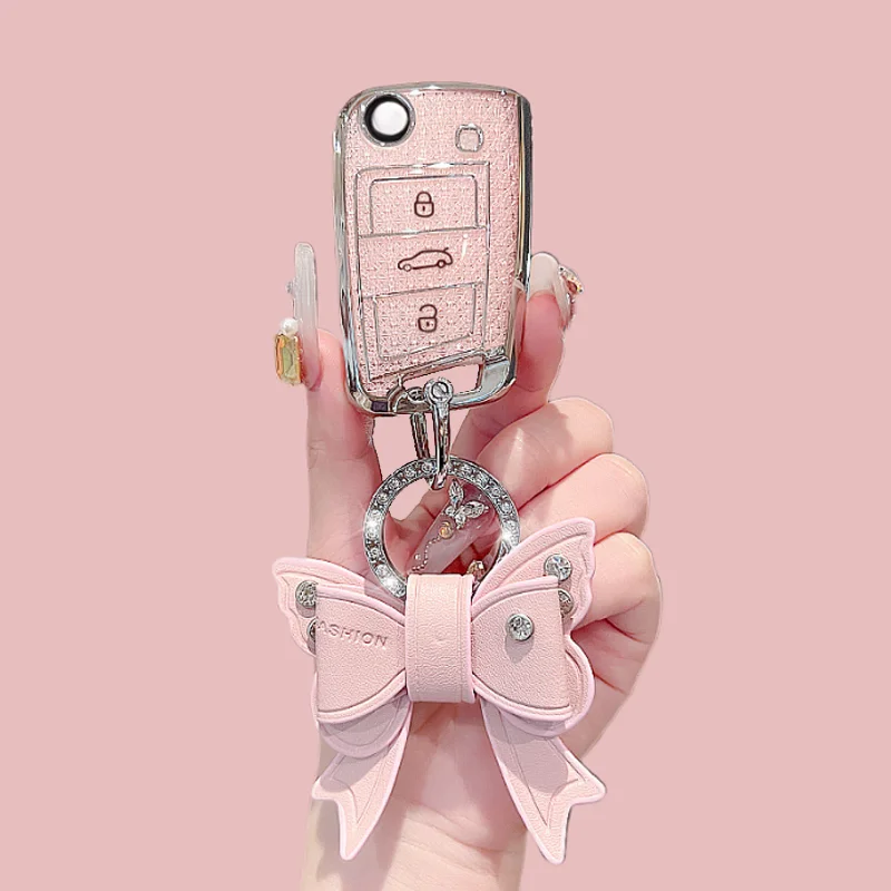 

Pink TPU 3 Button for VW Volkswagen Golf 7 MK7 Tiguan MK2 Seat Ateca Leon Ibiza Skoda Octavia Kodiaq Flip Folding Car Key Case