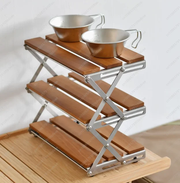 

Настольная складная стойка для хранения на открытом воздухе, многослойная походная стойка из массива дерева, не требующая установки