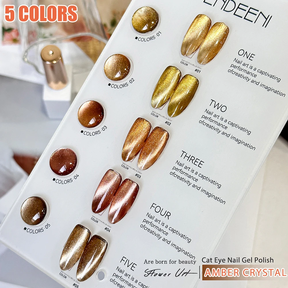 Vendeeni 5 Farben Amber Kristall Katzenaugen-Gel-Nagellack-Set Magnetischer UV-LED-Gel-Lack Goldbrauner Katzenaugen-Gel mit Display – Detail 11