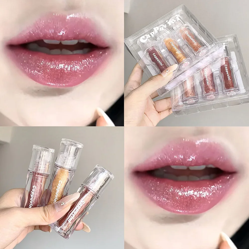 Impermeável Diamond Shimmer Glitter Lip Gloss, batom líquido, pérola, espumante, lábios sexy compõem, 5pcs