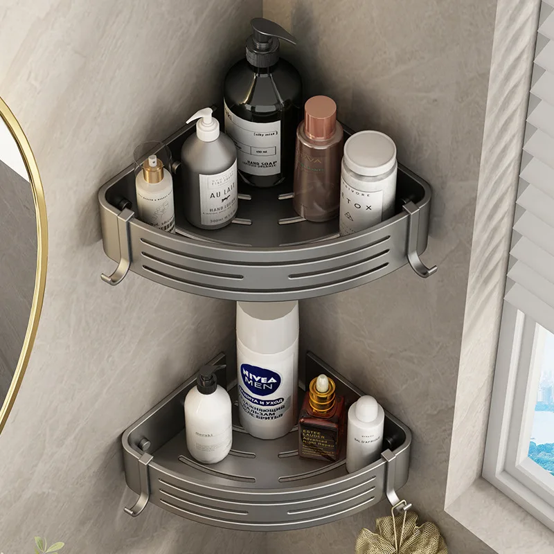 

Home Bathroom Storage Shelf, Perforation-Free, Bathroom Toiletries Table, Thickened Triangle Storage, Bath Wall Mount