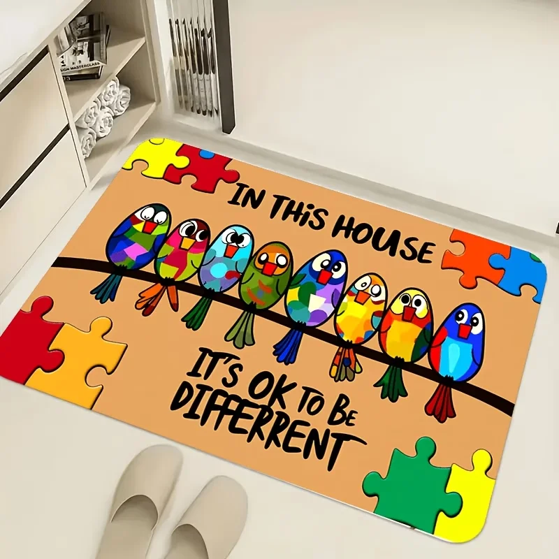 Alphabet Welcome Rug Colorful Letters Doormat Puzzle Block Pattern Entrance Carpet Office Classroom Studio Floor Decoration