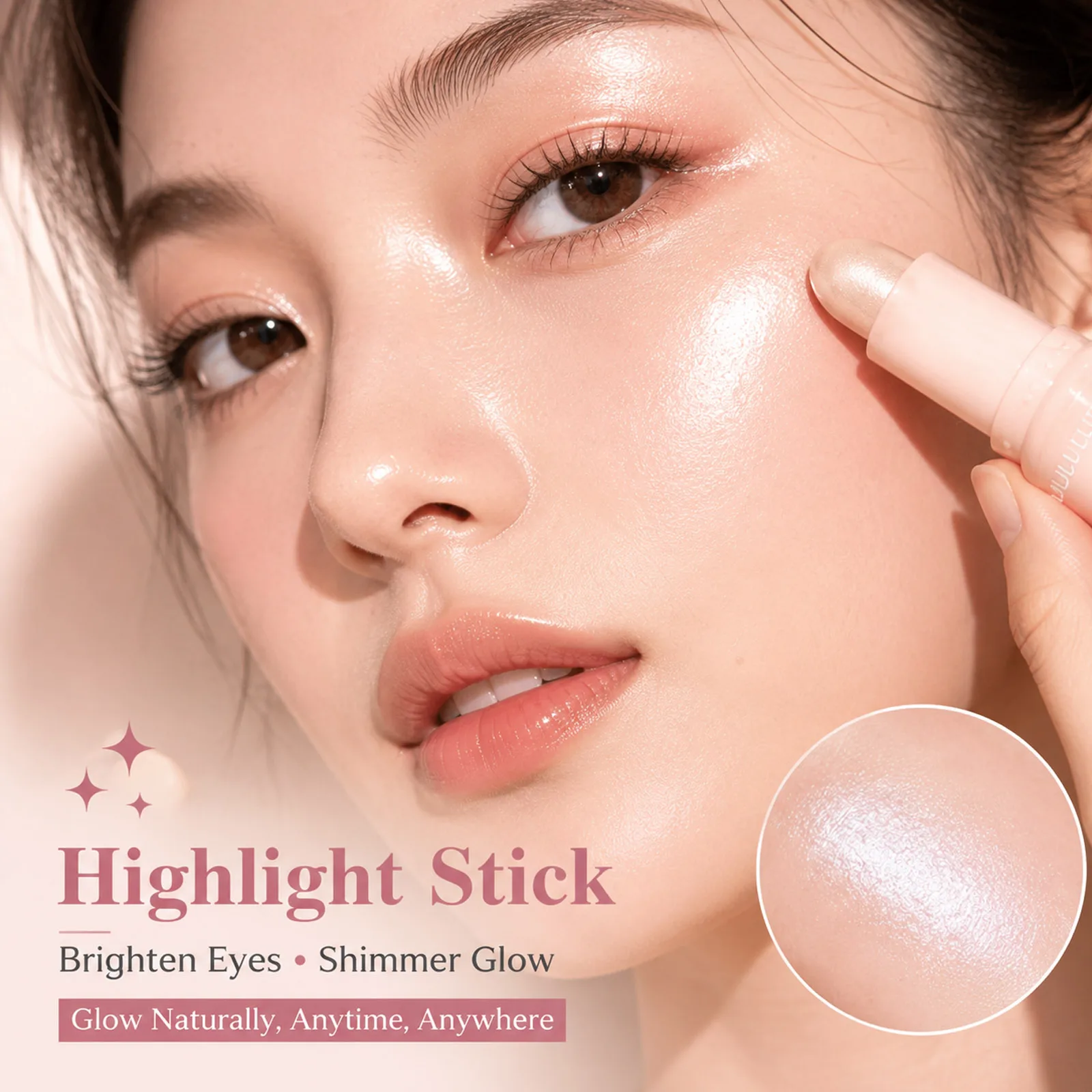 JUJU DREAM Shimmer Highlighter Stick Pink Purple Iridescent Glow Waterproof Long Lasting Face Eye Brightening Makeup