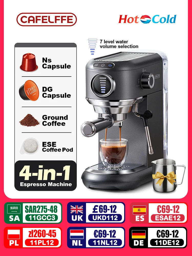 Cafelffe 4-in-1 pembuat kopi panas/dingin Dolce guso & Nespresso kapsul ESE Pod Tanah Cappuccino mesin Espresso kafetaria 19 Bar