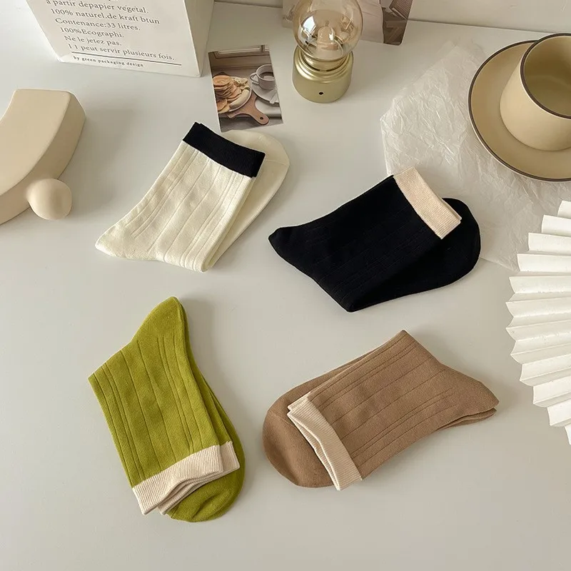Women's Socks Vertical Strip Funny Comfortable Cotton Breathable Antibacterial Socks Solid Color Spring Summer Mid-tube Fashion