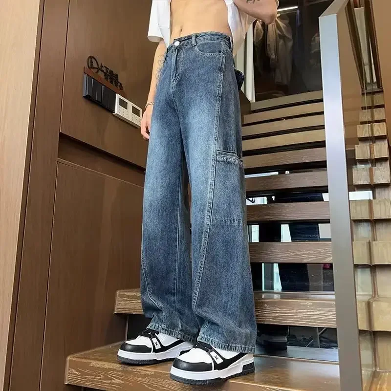 루즈핏 남성 청바지 배기 90년대 스트릿웨어 에스테틱 Y2K 빈티지 한국 스타일 워싱 고스 오리지널 2025 가을 XS 남성 카우보이 팬츠