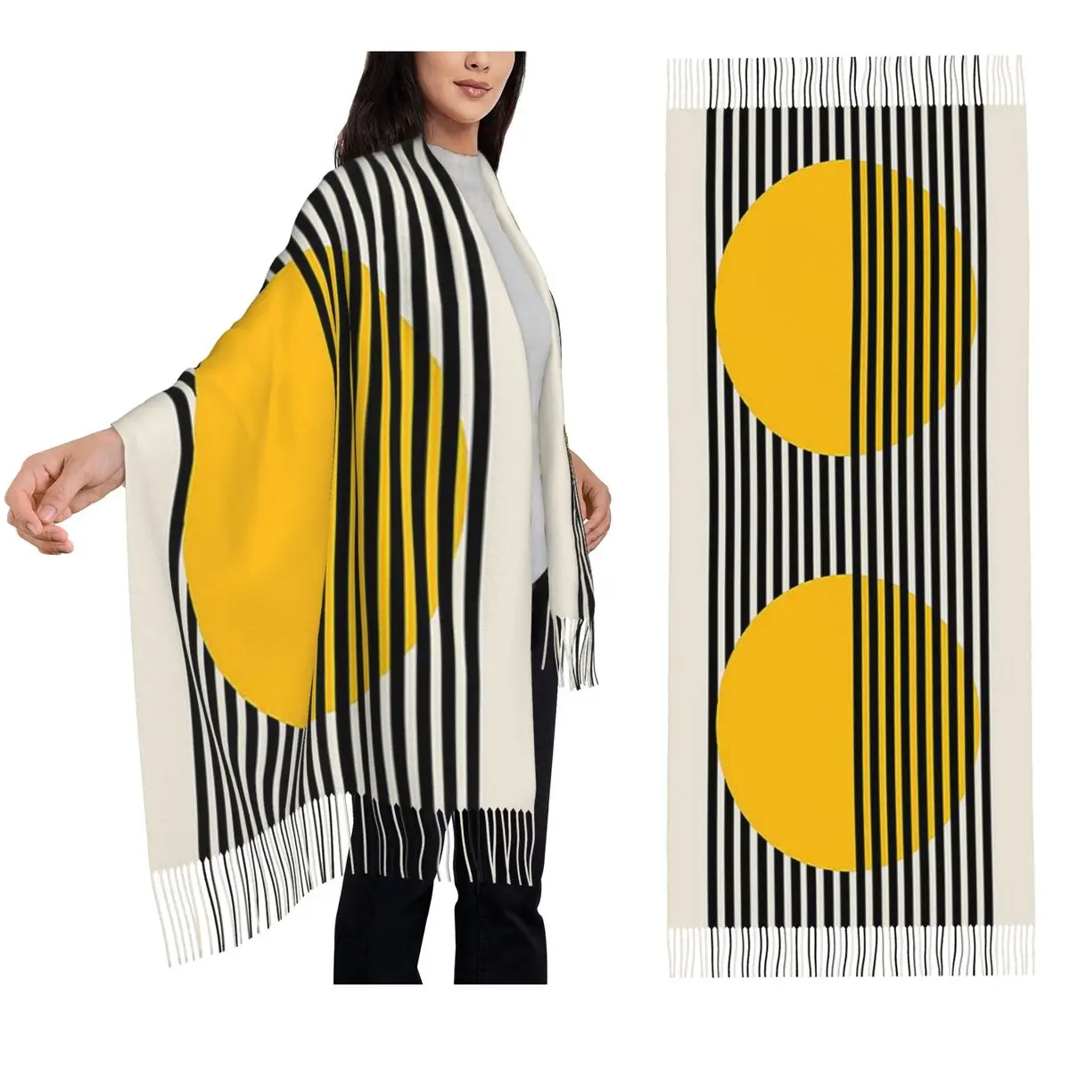 

Выставочный принт Bauhaus, настенное искусство, желтый круг, настенные шарфы с кисточками, женские шали и накидки, большая осенне-зимняя шаль