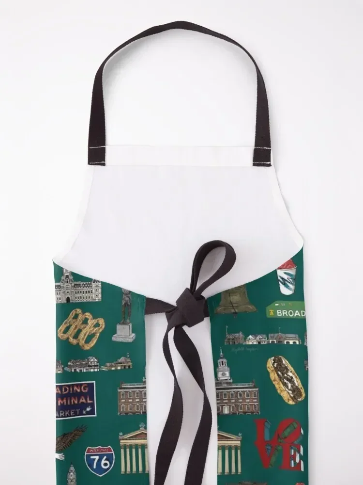 Philly Pattern - Dark Green Apron Cute Kitchen Women Kitchen'S Restaurant Apron