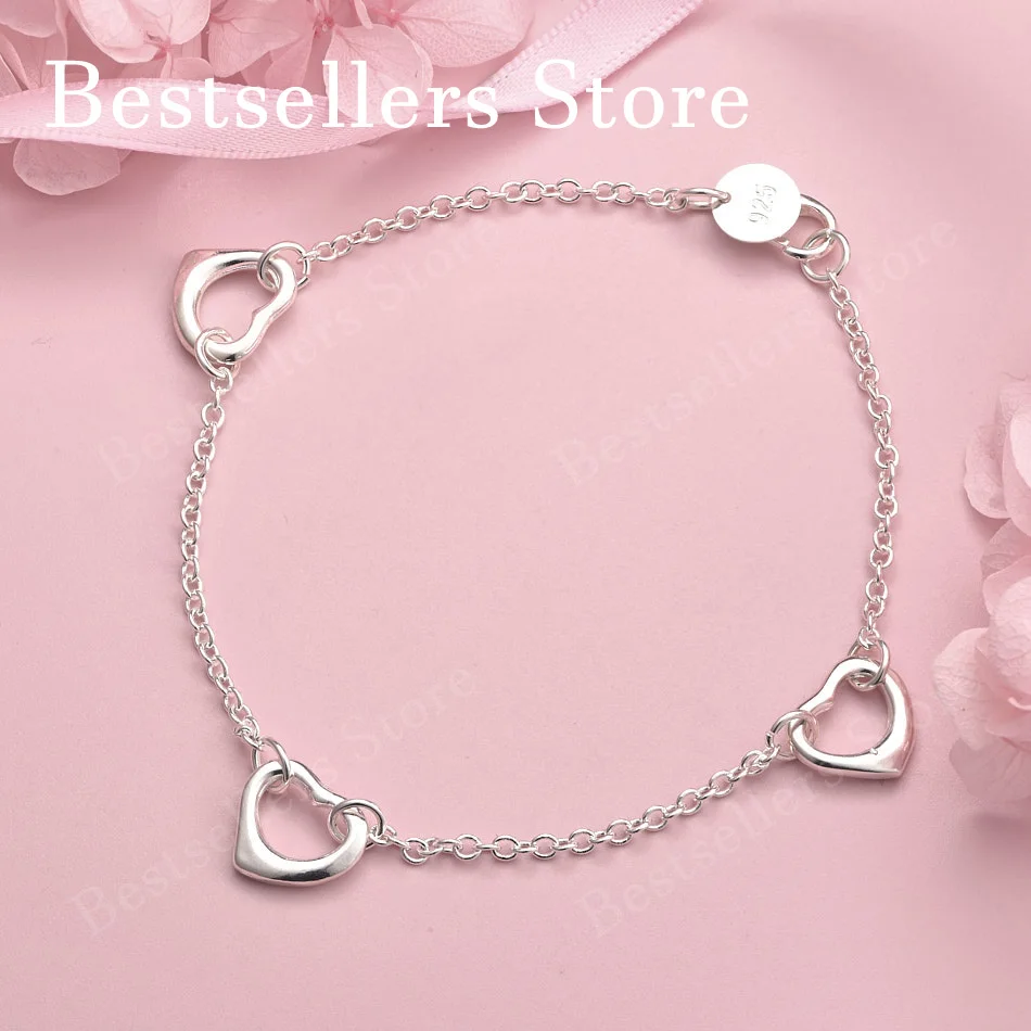 

Браслет из стерлингового серебра 925 пробы, 8 дюймов, минималистичный, в форме сердца, модный женский подарок на свадьбу или вечеринку, ювелирное украшение.