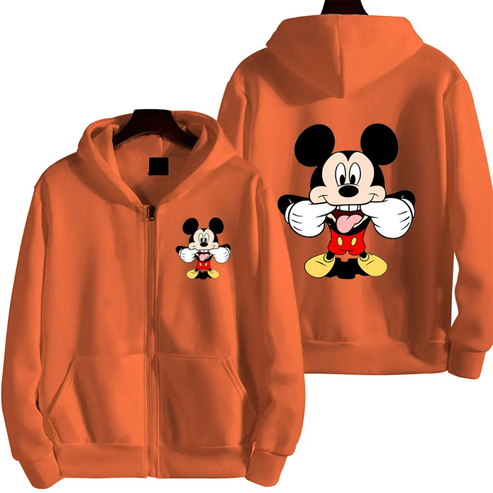 Cartoon Anime Mickey Mouse Women Zipper Hoodie Jacket Spring Autumn Men Oversized Sweatshirt Khaki Casual Couple Clothes Coats