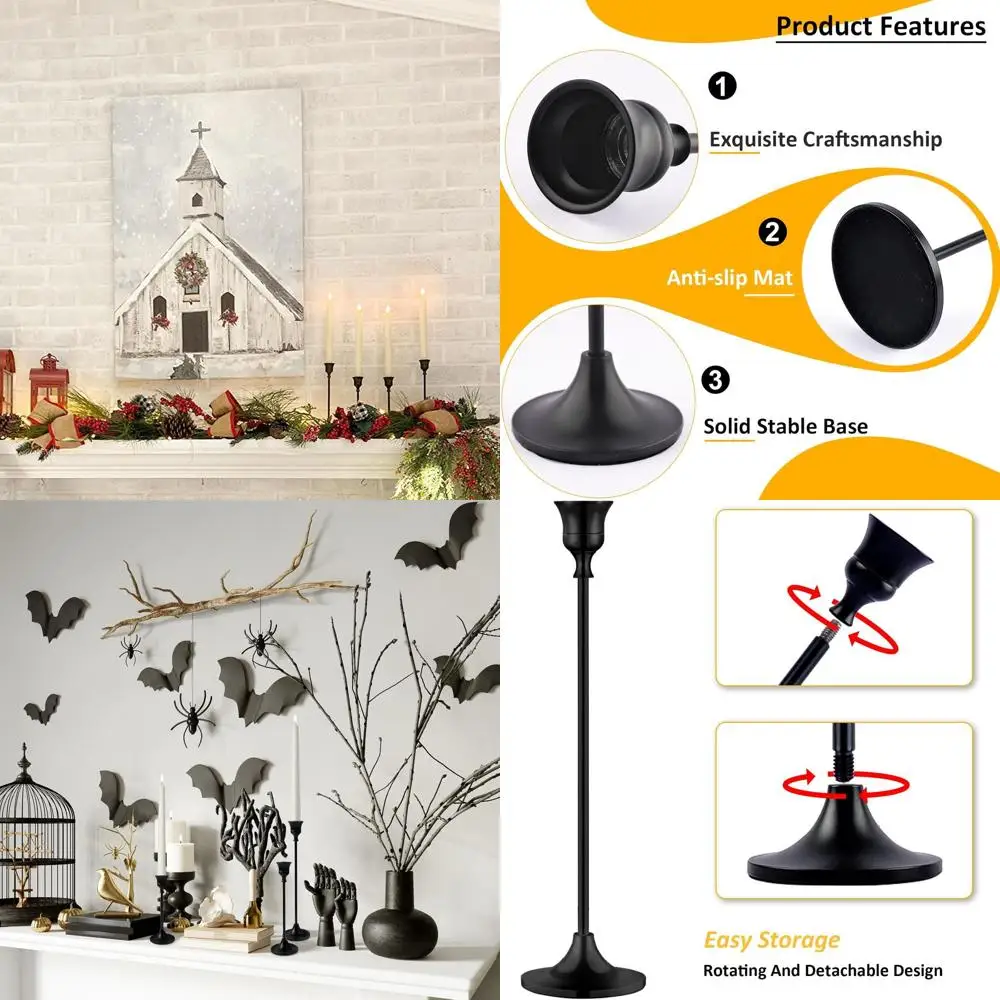 

Vintage Matt Black Taper Candlestick Holders Set, 4 Packs (12 Pieces) for Tall Candles & Decorative Centerpieces