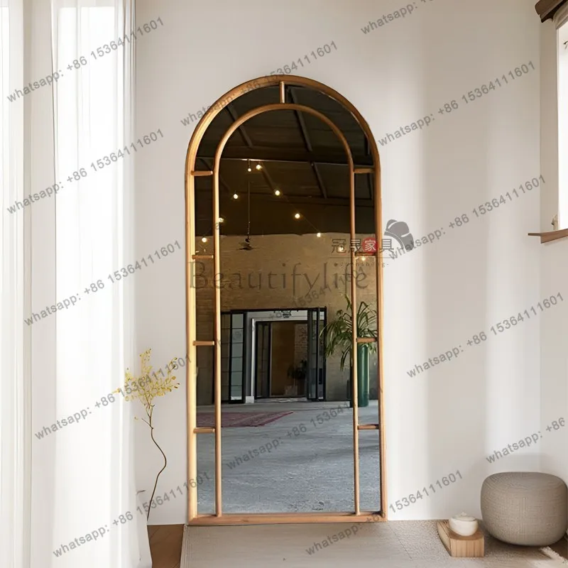 LS French retro full-length mirror medieval fake window wall-mounted American home fitting floor-to-ceiling mirror