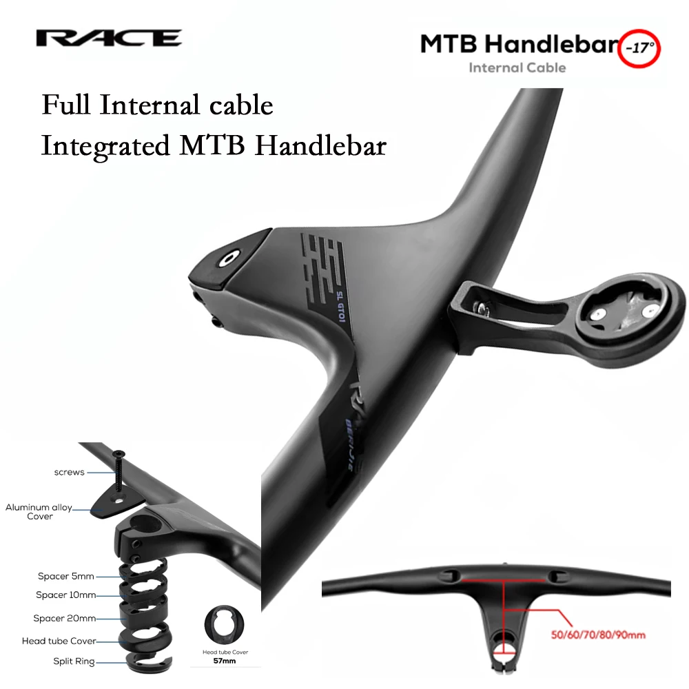 

ULLICYC -17° Integrated Cockpit, Full Internal cable Integrated MTB Handlebar,Carbon Fibre XC Cross Bike Handlebar With Spacers