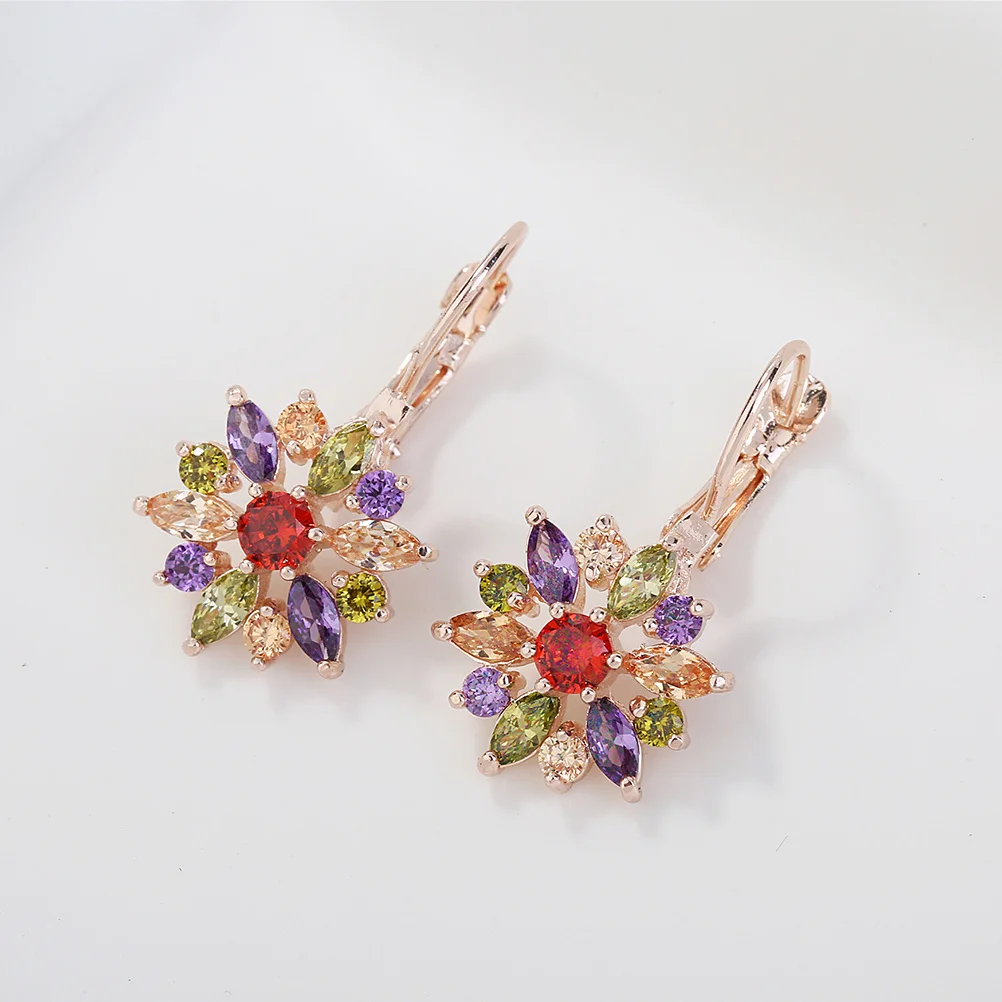 

1 Pair Colorful Zircon Flower Dangler Earrings Fashion Crystal Ear Drops Jewelry For Women Party Daily Wear Unique Gift