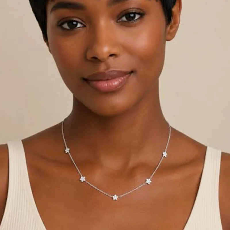 Collier ras du cou tendance en cuivre avec fleur délicate, zircon et étoile, petit cristal CZ, pour femme, idéal pour le quotidien et les fêtes, cadeau de mode