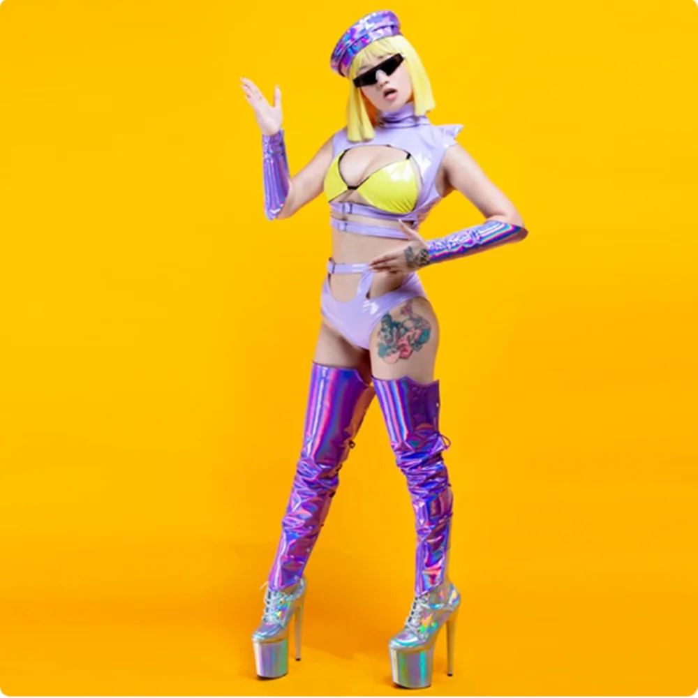 Erwachsene Jazz Dancewear Rave Festival Outfit Nachtclub Sexy Pu Leder Gogo Tanzen Kleidung Mädchen Gruppe Tänzerin Bühne Kostüm