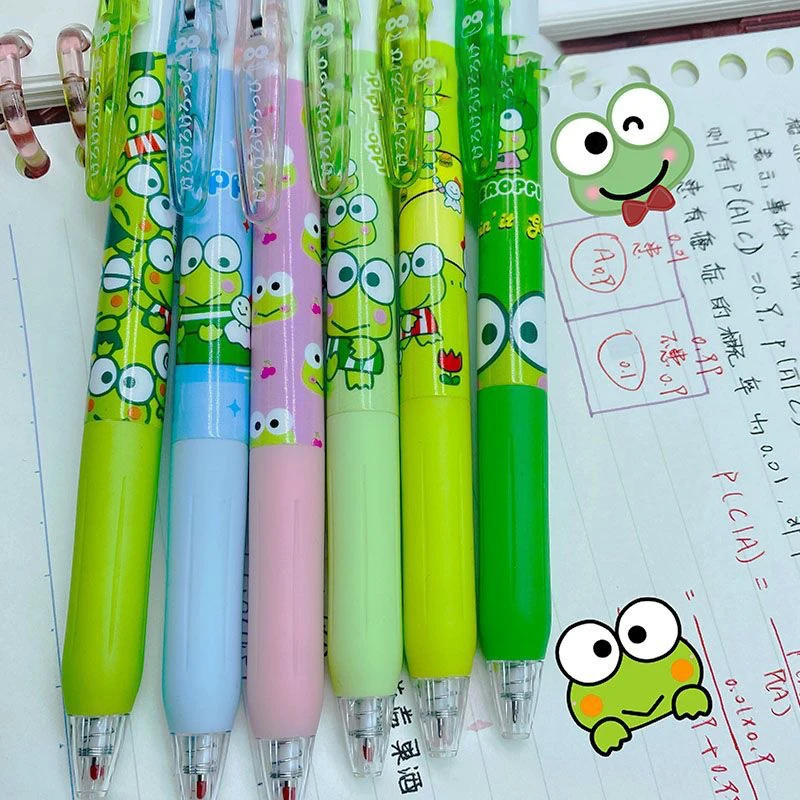 6Pcs Sanrio Kero Kero Keroppi Neutral Pen Kawaii Anime Cute Student School Supplies Examination Operation Stationery Toys Gifts