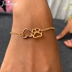 Jisensp Hollow Dog Paw Footprint Bracelets Shellhards Cute Animal Tassut Cat Dog Love Heart Charm Bracelet for Women Pulseras