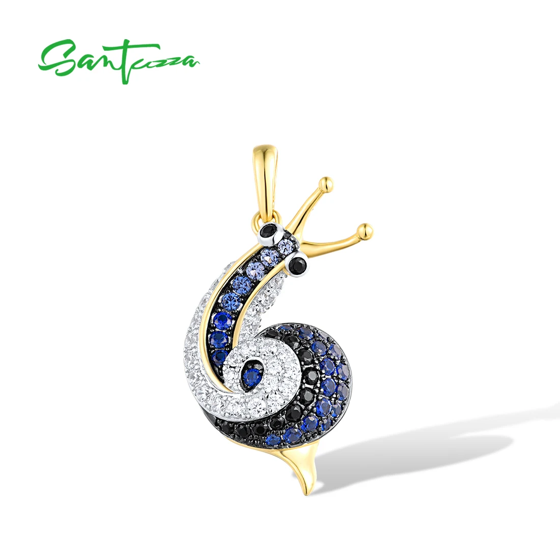 

SANTUZZA Genuine 925 Sterling Silver Pendant for Women Sparkling Blue Black Spinel White CZ Lively Snail Fine Jewelry Sets