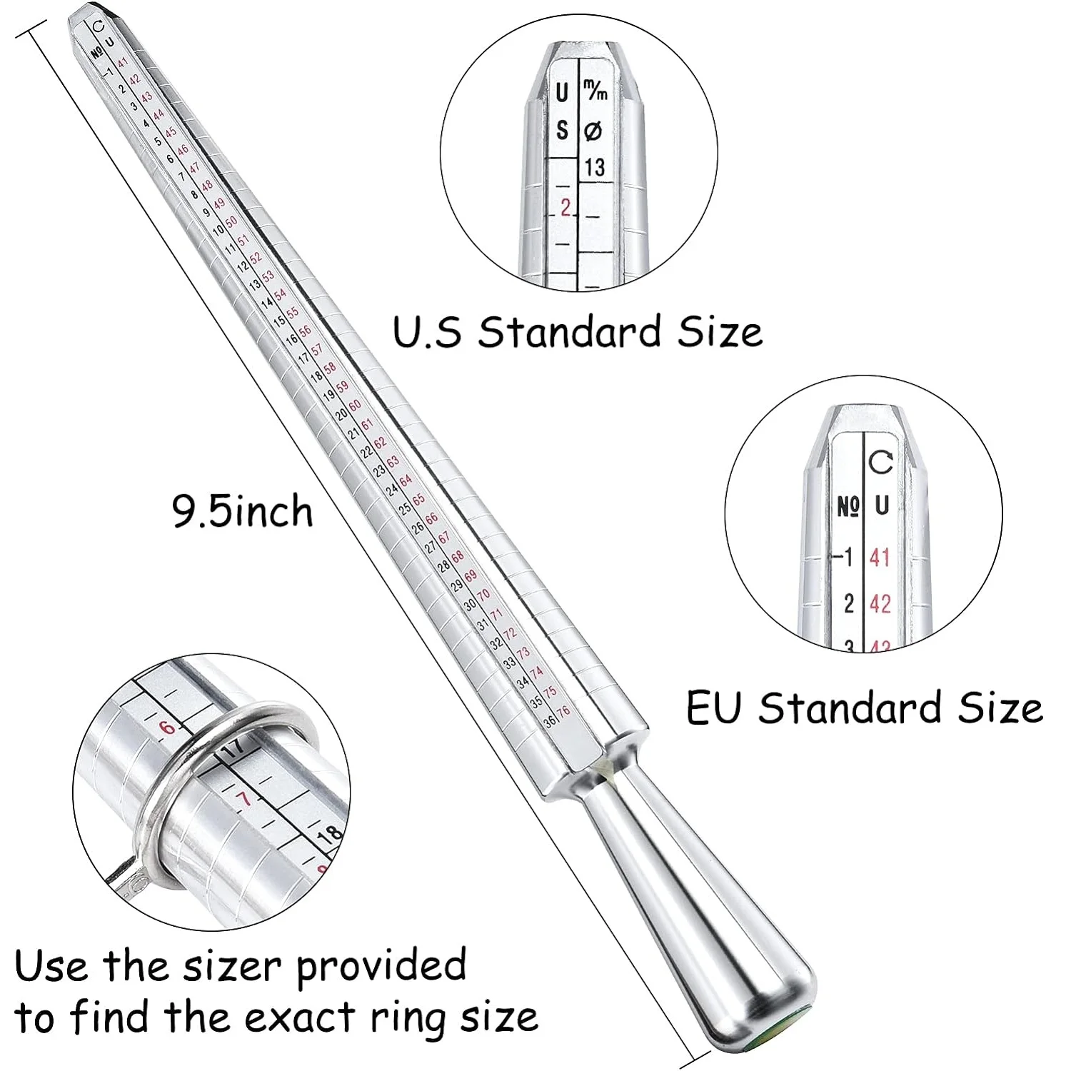Metal US EU Rings Size Measure Tool Mandrel and Finger Gauge Kit Men Women Sizes Steel Ring Sizer Jewellery Sizing Tools