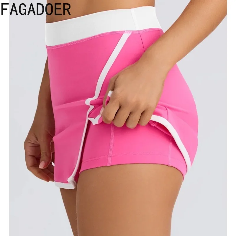 FAGADOER Summer New Fashion Two Piece Outfits Woman Spaghetti Strap Backless Stripe Patchwork Crop Top and Shorts Jogger Suit