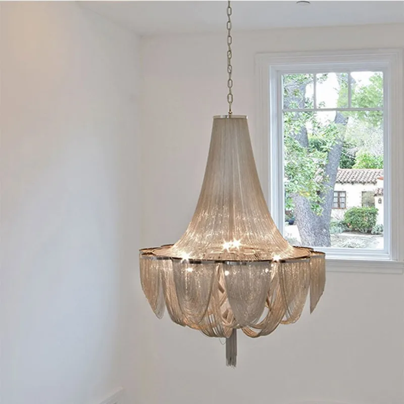 Postmodern aluminum chain chandelier fringed lamp living room dining room lamp bedroom lamp villa hotel club chandelier chain la