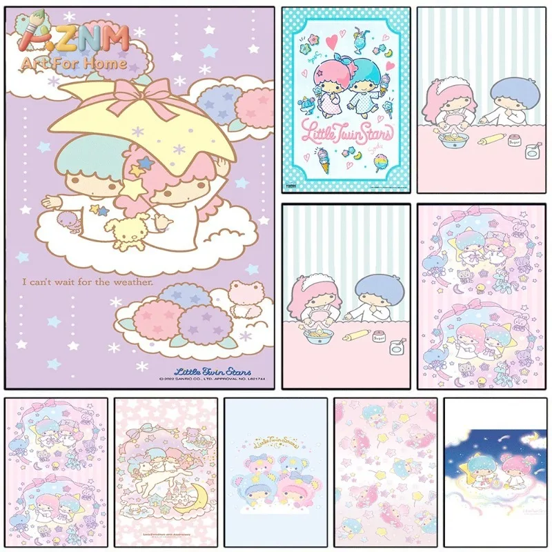 Sanrio Little Twin Stars Purple Cloud Umbrella Canvas Wall Art Unframed Canvas Poster Print for Girls Bedroom Home Decor Gift
