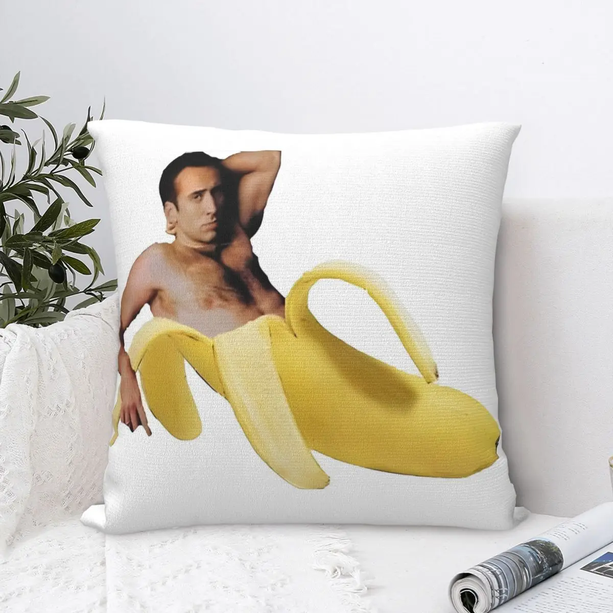 Nicholas Cage Sexy Banana Pose Pillow Case Funny Meme Cushion Cover Awesome Polyester Decorative Pillowcase for Sofa 40*40cm