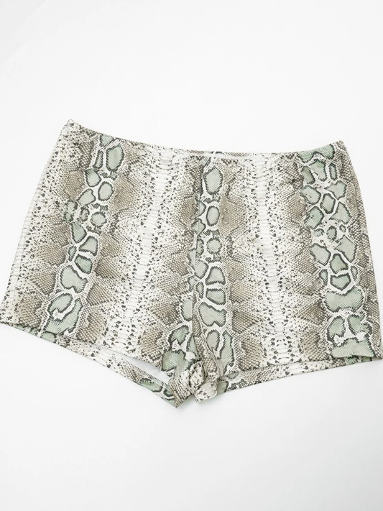 SsTss Snake Print 2 Piece Set for Women Fashion Sexy High Street O Neck Sleeveless Cut Out Side Bodysuit and Skinny Shorts Suits