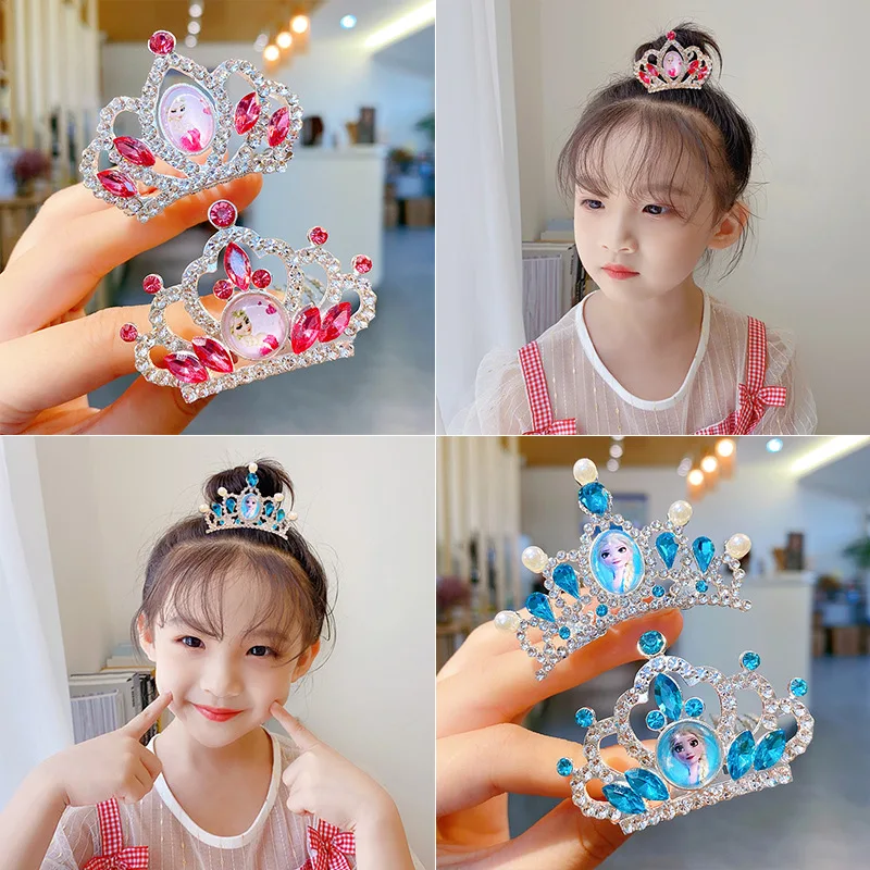 Disney Frozen Cute Crown Headdress Anime Dolls Elsa Anna Model Children Girl Princess Hair Accessories Comb Hairpin Kids Gifts