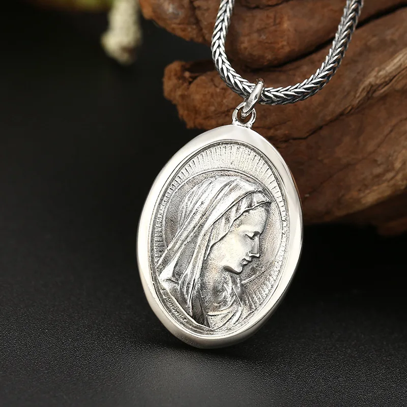 Wholesale s925 sterling silver jewelry fashion trend simple women's hang tag creative Virgin Mary avatar pendant