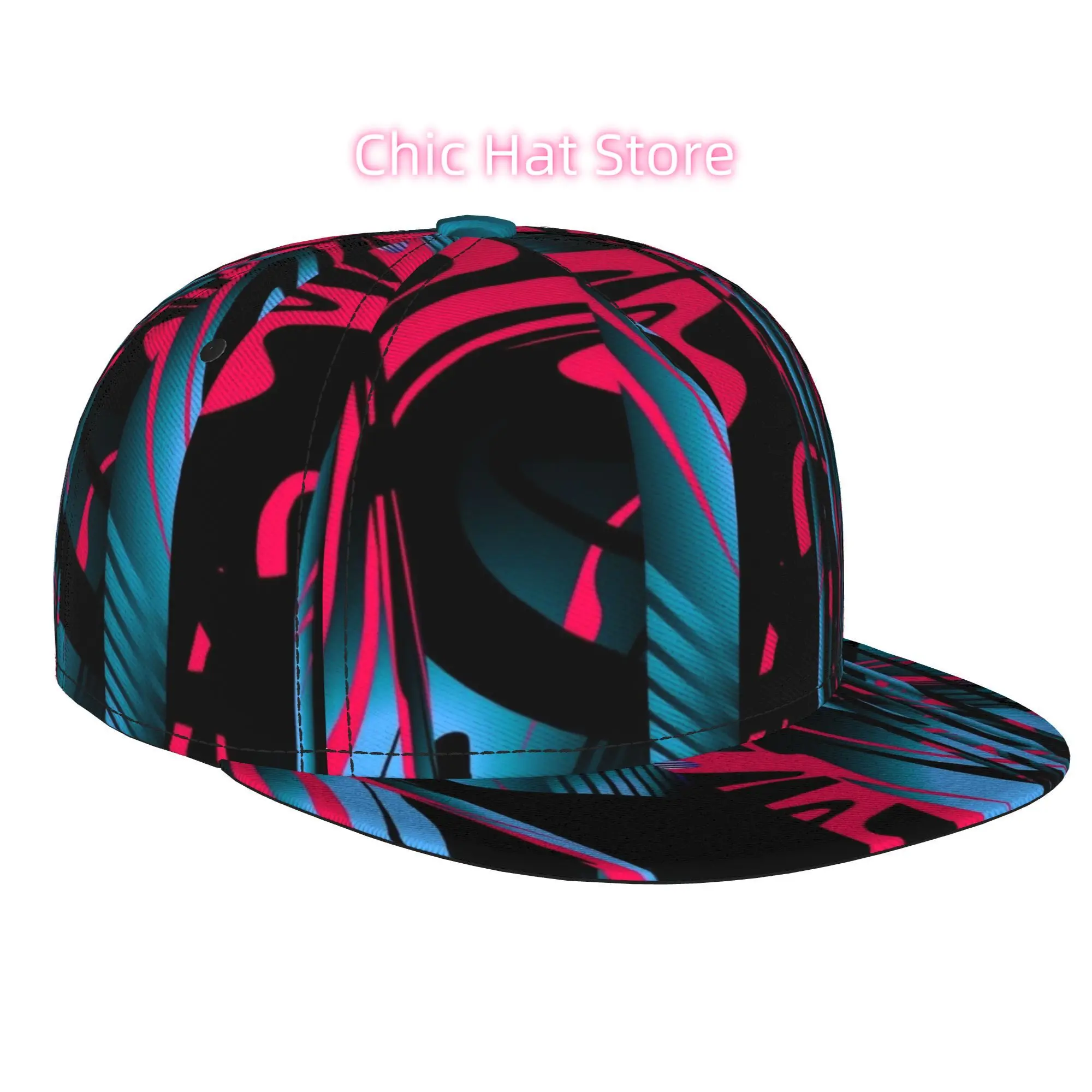 1pc Neon Abstract Art Fully Printed Hip-Hop Cap, Stylish Flat-Brimmed Baseball Cap, Trucker Caps Baseball Caps Golf Capss