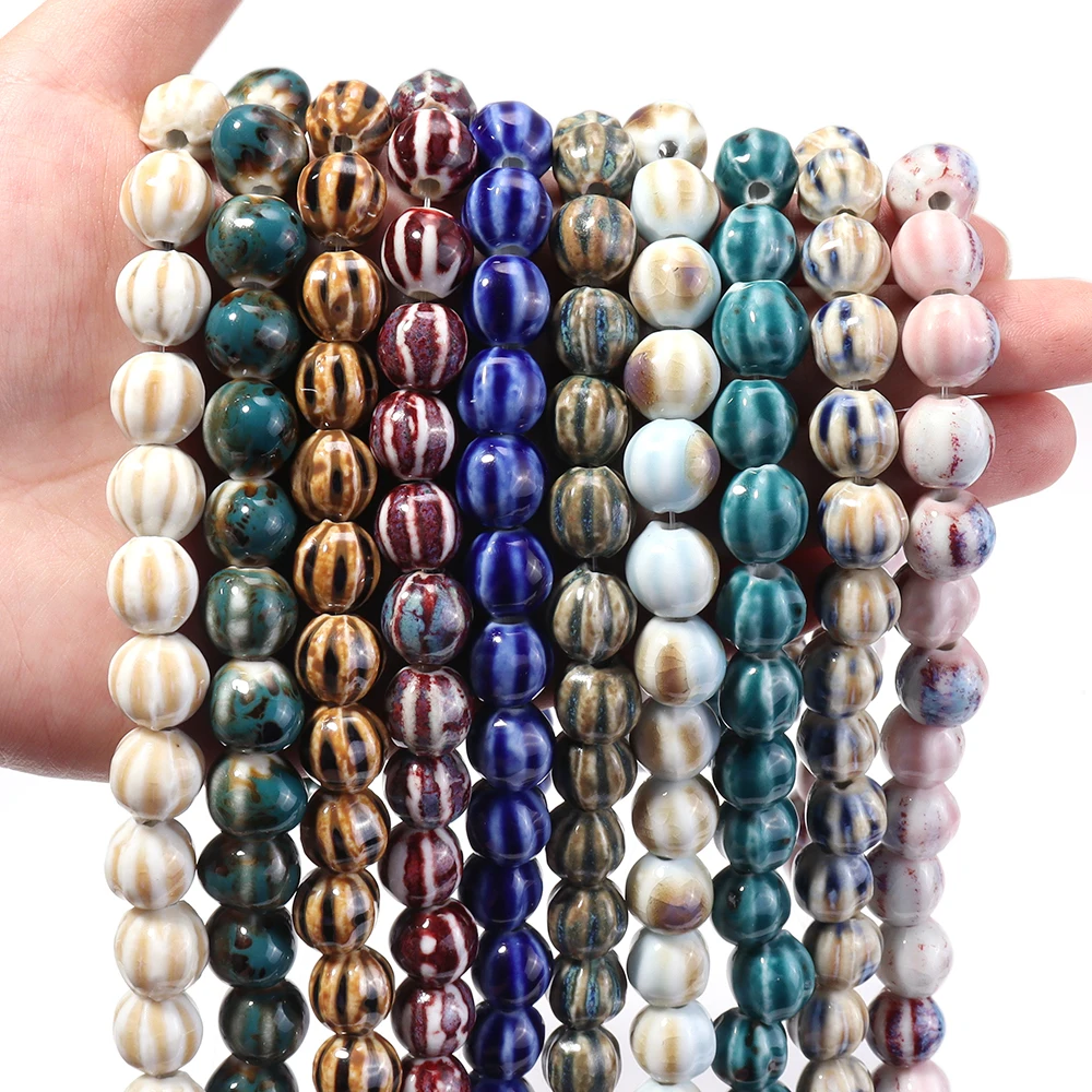 28 Stück/Strang, farbig gestreifte Keramikperlen, florale Glasur, lose Porzellanperlen für DIY-Charms, Armbänder, Halsketten, Zubehör