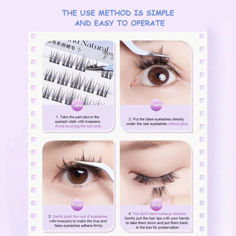 6 أنواع من الرموش الصناعية ذاتية اللصق من سلسلة الحيوانات اضغط على المظهر الطبيعي خالية من الغراء الرموش الصناعية القابلة لإعادة الاستخدام باللون الأسود