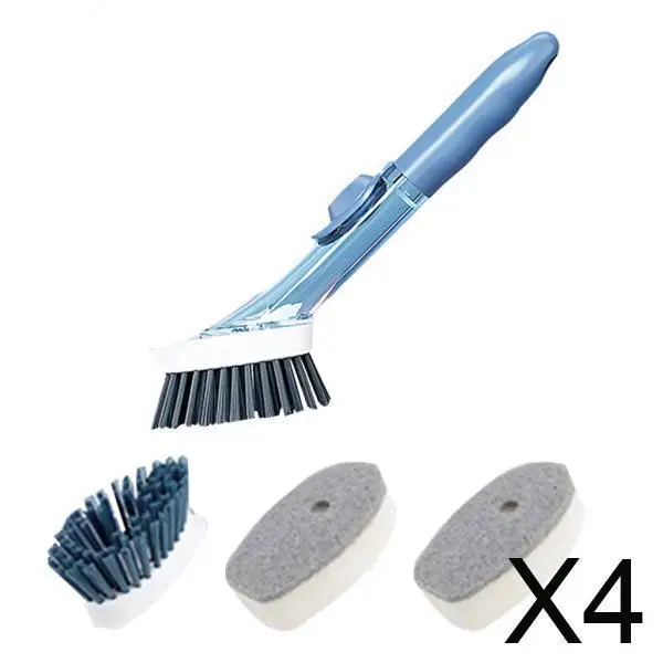 

4xCleaning Brush Set Cleaning Sponge Replacement Heads for Sink Pot Pan Bowl Blue with 3 Head
