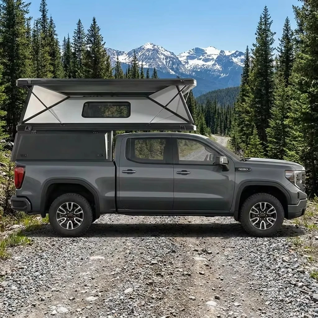 Pickup Truck Topper Pop up Roof Top Tent Hard Shell Truck Bed Camper for Hilux Ranger F150 Sierra Adventure