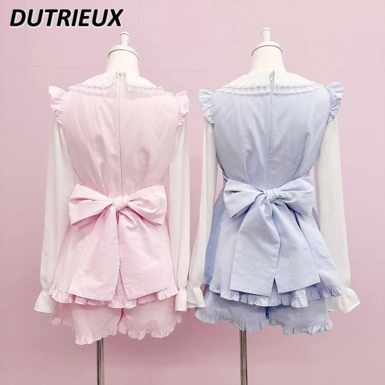 ฤดูใบไม้ผลิฤดูร้อน Mine ลูกไม้สีจับคู่เสื้อตุ๊กตาลูกปัดหวาน Bow Tops และ Ruffle กางเกงขาสั้น 2 ชิ้นชุดสตรีชุด