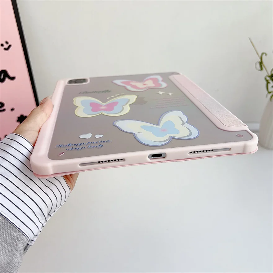 Casing iPad Air11 2024, sarung pelindung tahan guncangan untuk iPad Pro 11 dengan tidur otomatis/bangun fungsi tiga lipatan berdiri