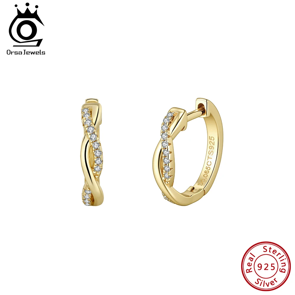 ORSA JEWELS Exquisite S925 Silver Twisted Hoop Earrings With D Color Moissanite Diamand for Women Jewelry Casual Wear MOE19