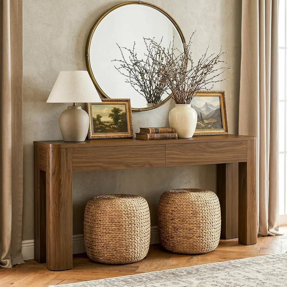 

ole Table with 2 Ders or Entryway, 63 Inches Narrow Long Soa Table Behind Couch with Storage, armhouse Accent Entrance Piece or