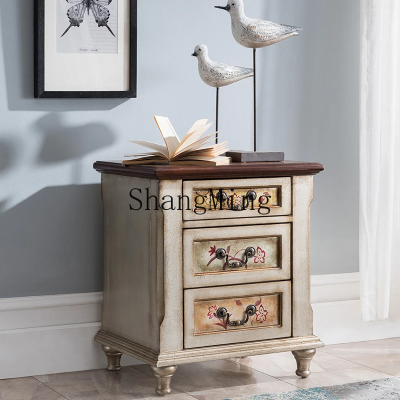 

FG Old Classical Dresser Dresser Makeup Stool Bedside Table Painted Hand Painted Vintage