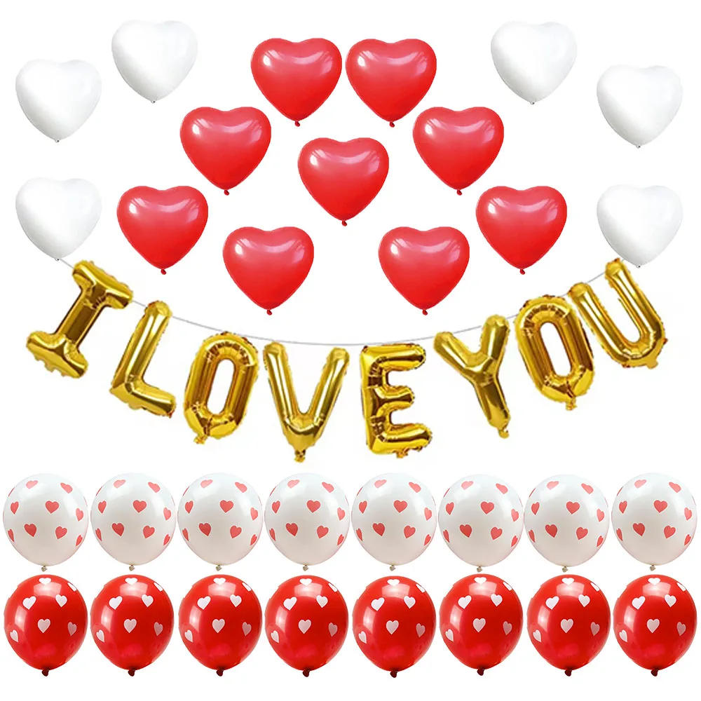 

I Love You Balloons Red White Heart Balloons Valentines Day Proposal Decorations Wedding Anniversary Balloons Decorations