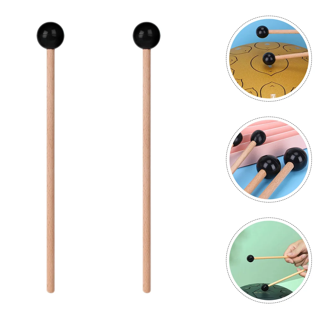 2 Pcs Ethereal Drum Sticks Tongue Mallets Steel Wood Hammer Black Musical Instrument