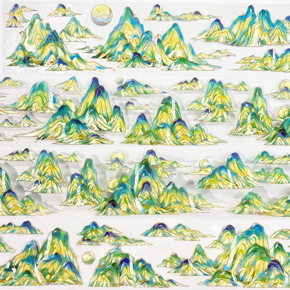 Vintage Landscape PET Stickers Mountain Cloud Tape for Journal Scrapbooking DIY Craft Decoration Hand Account Sticker