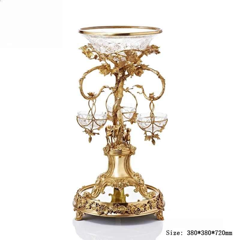 French luxury restaurant fruit plate court style fruit basket pure copper, crystal fruit basin European-style villa snack shelf