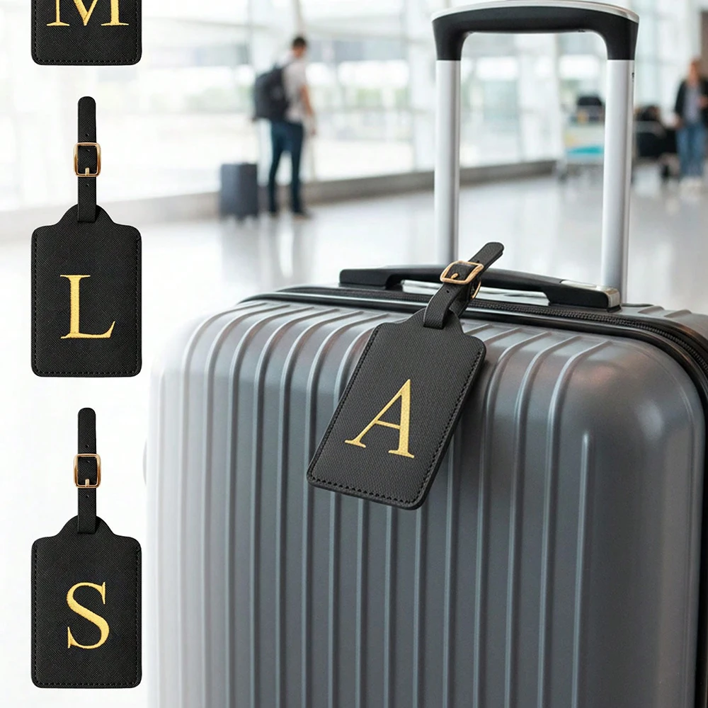 Etiqueta de equipaje de cuero PU para viajes: etiqueta de identificación de maleta duradera con cubierta de privacidad y ranura para tarjeta de nombre (A-Z) liu