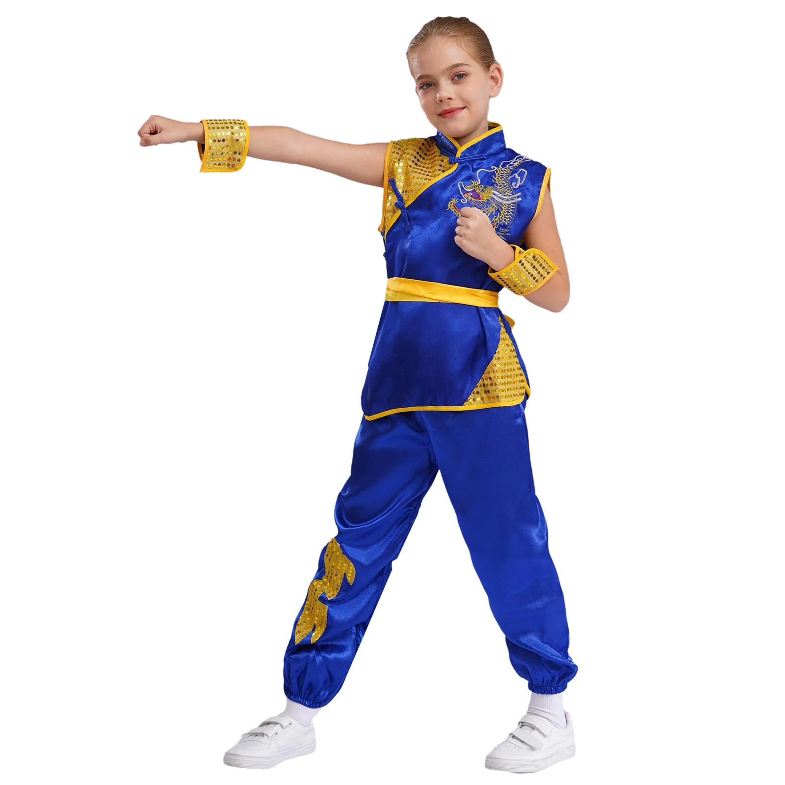 Chinese Tai Chi Uniform Girl Boy Satin Kung Fu Suit Martial Arts Taichi Performance Costume Short Sleeve Wushu Kung Fu Clothing