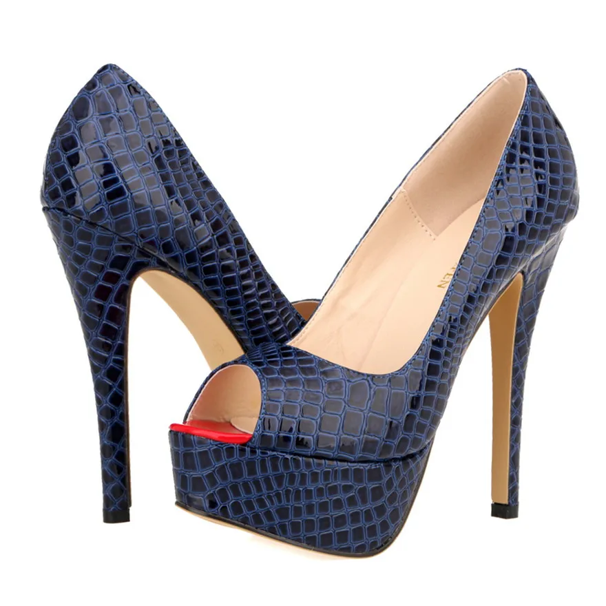 Peep Toe Platform High heels Pumps Women Shoes New Sexy Crocodile Pattern Shallow Party Shoes Work Comfortable Ladies Shoes 14cm